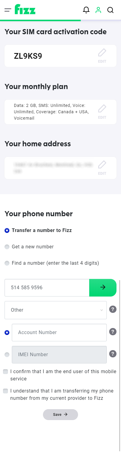 Screenshot: How to keep your number and transfer it to Fizz